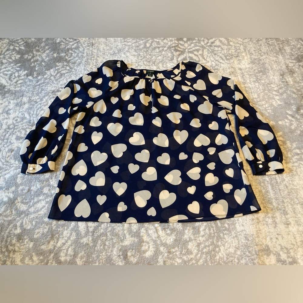 J. Crew Navy Blouse with Cream Pattern